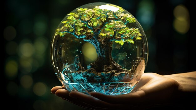 La mano che tiene un albero verde si riferisce alla cura dell'ambiente salvando il pianeta Alto