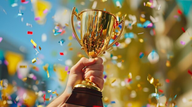 La mano che tiene un trofeo durante i festeggiamenti è AI generativa