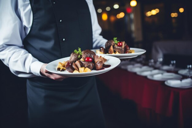 La mano del cameriere del ristorante.