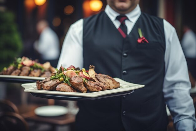 La mano del cameriere del ristorante.