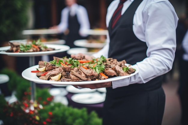 La mano del cameriere del ristorante.