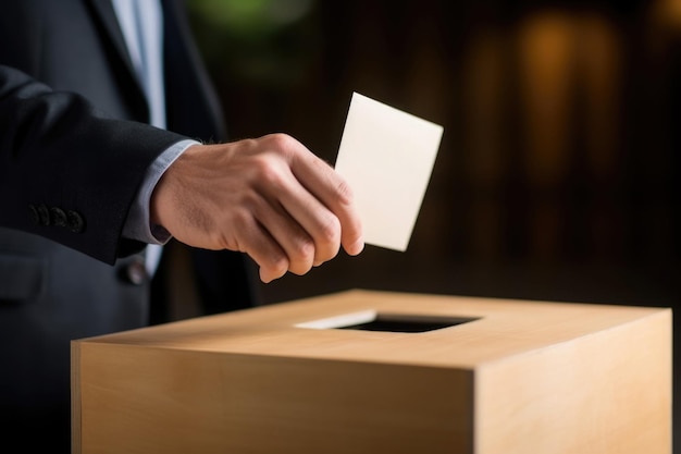 La mano dell'elettore ha messo nel bollettino nella casella di voto Concetto di elezioni IA generativa