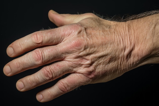 la mano di un uomo anziano con la pelle rugosa