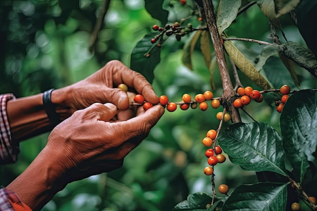 La mano di un uomo che raccoglie radici nutrienti nella foresta incantevole