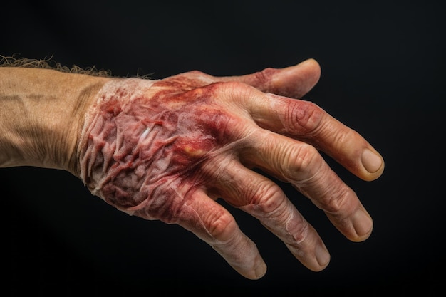 la mano di un uomo è coperta di sangue