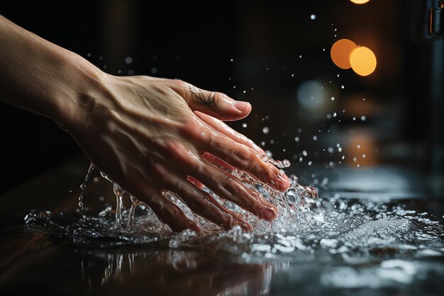 la mano di una donna che spruzza acqua nell'acqua