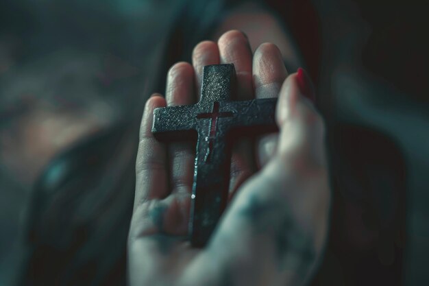 La mano di una donna che tiene la croce simboleggia la speranza e la fede online