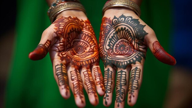 La mano di una donna con un tatuaggio di henna.