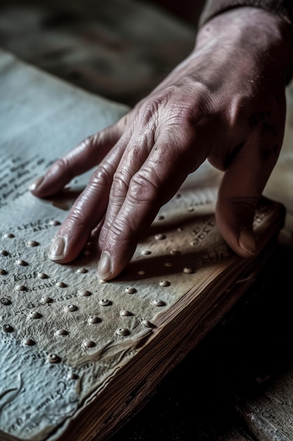 La mano di una persona cieca che legge un libro in braille