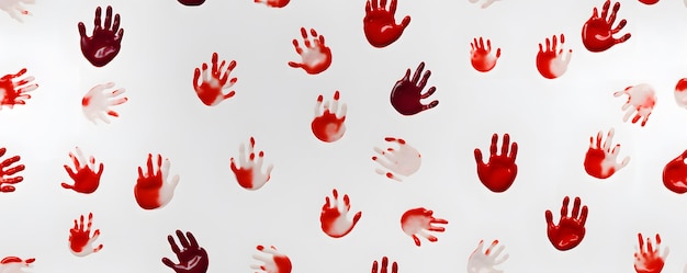 La mano rossa viene stampata come una stampa di sangue su uno sfondo bianco