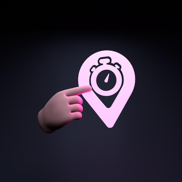 La mano tiene il logo al neon dell'illustrazione di rendering 3d a consegna rapida