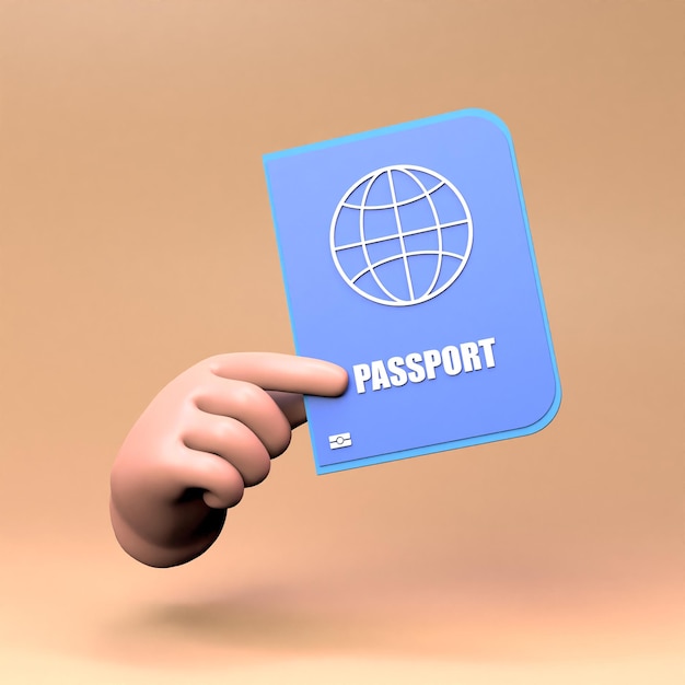 La mano tiene un'illustrazione di rendering 3D del passaporto