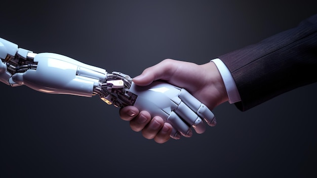 La mano umana stringe la mano di un robot