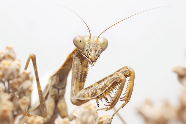 La mantis religiosa camuffata si mescola con le foglie delle piante