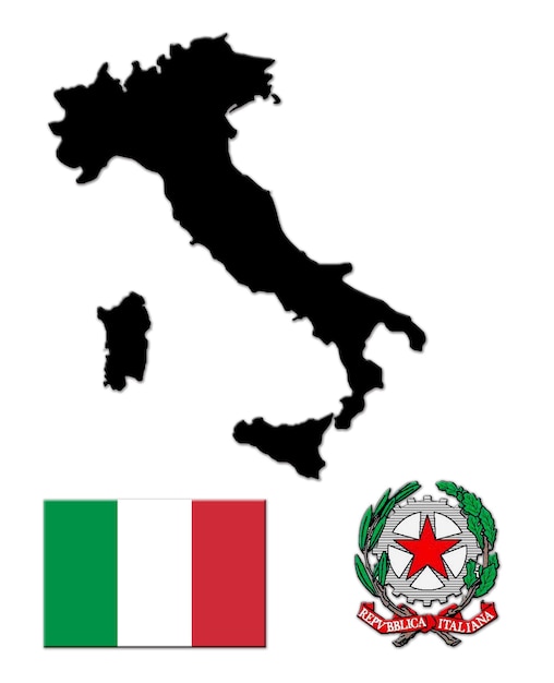La mappa nera dell'Italia su una bandiera nazionale