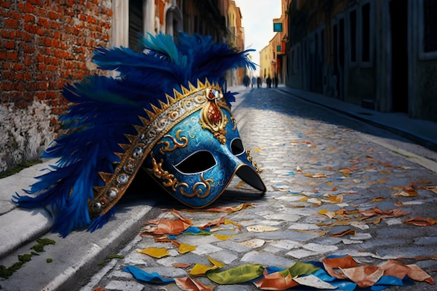 La maschera di carnevale dopo il carnevale si trova sulla strada alla fine delle vacanze