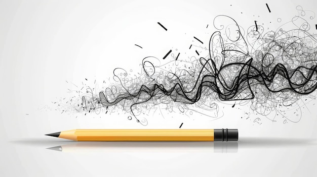 La matita grafica con le linee ricci simboleggia la creatività l'illustrazione del logo del vettore