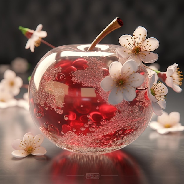 La mela rossa è fatta di cristallo di vetro a schiuma trasparente
