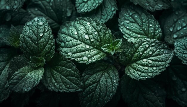 La menta rinfrescante lascia il fondo senza cuciture con le goccioline di acqua