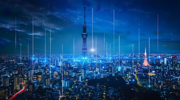 La metropoli luminosa Le future torri delle telecomunicazioni alimentano l'orizzonte della città dinamica