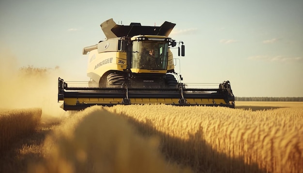 La mietitrebbia raccoglie il grano nel campo IA generativa