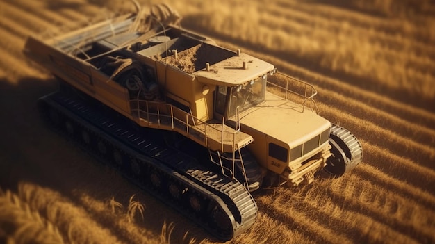 La mietitrice attraversa il campo con il grano e raccoglie l'IA agricola generata