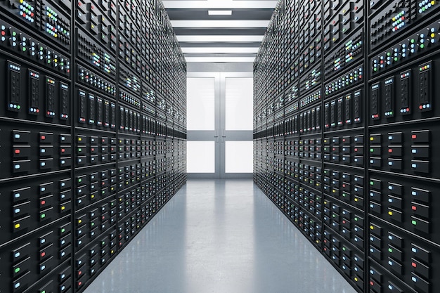 La moderna e lucida sala server.