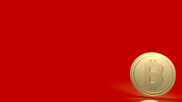 La moneta bitcoin su sfondo rosso per criptovaluta o concetto di business rendering 3d