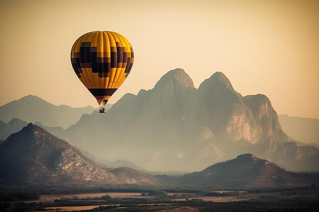 La mongolfiera sulla montagna fa da sfondo al pulitore del filtro