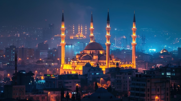 La moschea brilla di notte Una vista straordinaria della Grande Moschea