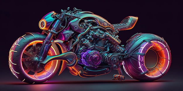 La motocicletta futuristica ispirata al cyberpunk come un oggetto luminoso di potere infinito AIGenerato