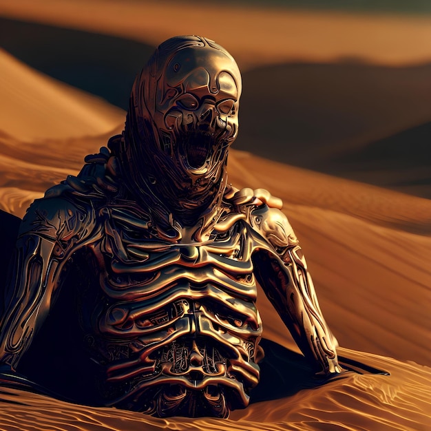 La mummia metallica del cyborg protettore dei deserti della galassia