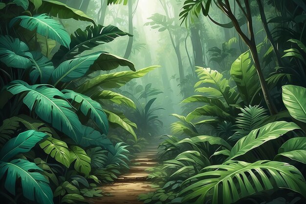 La natura lascia verde la foresta tropicale sullo sfondo concetto di illustrazione