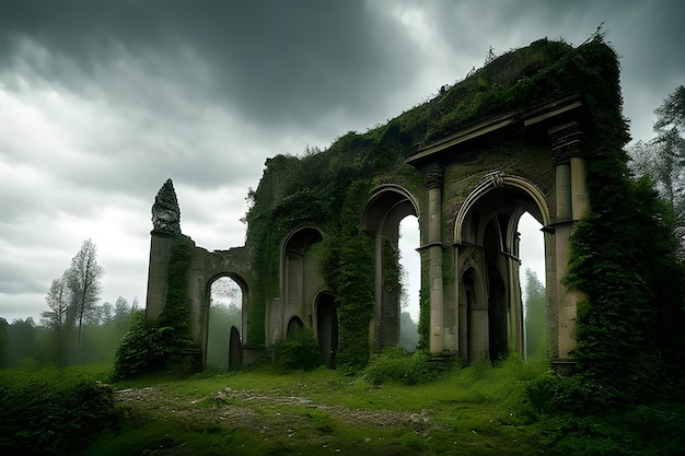 La natura verde comprende montagne, antiche fortezze, alberi verdi e porte antiche