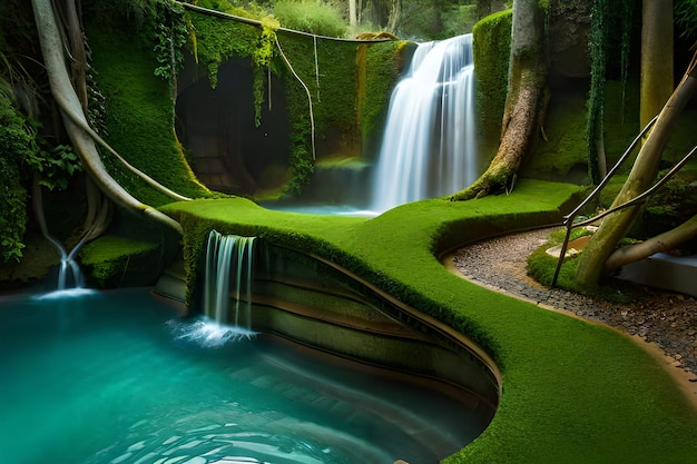 La natura verde comprende montagne, antiche fortezze, alberi verdi e porte antiche