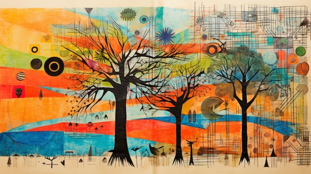 La natura vibrante un'opera d'arte moderna in illustrazioni colorate