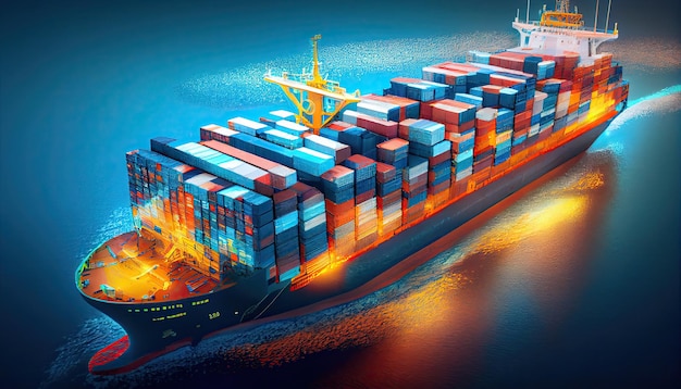 la nave da carico che trasporta container per l'esportazione e l'importazione è mostrata su un servizio mondiale globale per il trasporto merci