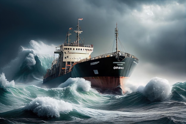 La nave da carico si è arenata durante la tempesta con le onde che si sferzavano contro lo scafo