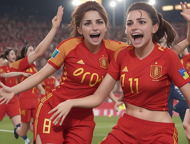 La nazionale di calcio femminile spagnola esulta dopo aver vinto la finale