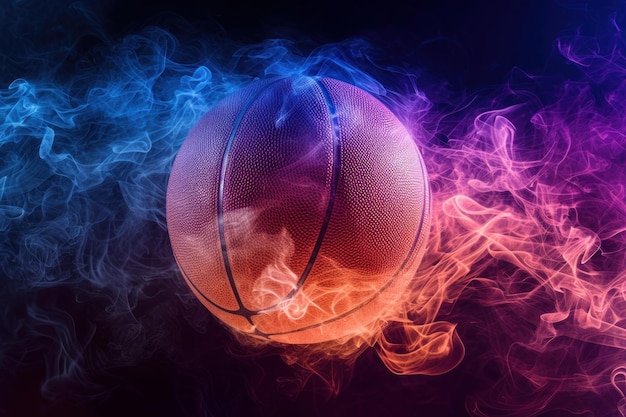 La nebbia al neon della palla da basket scintillante genera Ai