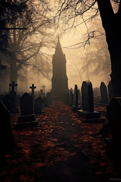 La nebbia che circonda il cimitero infestato