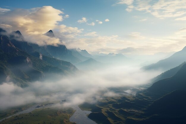 La nebbia mattutina nelle montagne