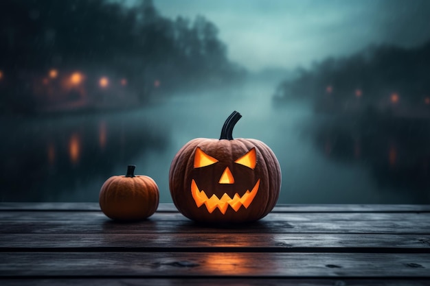 La nebbia spettrale del lago della zucca di Halloween genera Ai