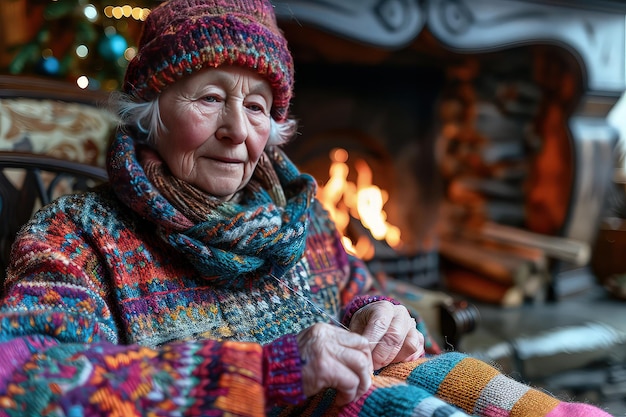 La nonna stringe calzini colorati per i suoi nipoti un'eredità della nonna tramandata