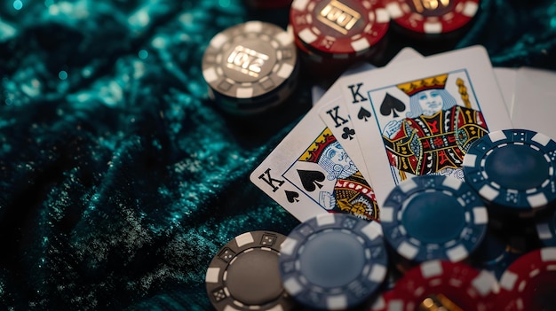 La notte del casinò aspetta con carte da poker e fiches su velluto high stakes vibes di gioco perfetti per i contenuti di gioco AI
