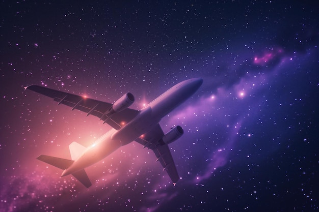 La notte di un aereo di linea che sorge sopra le nuvole di una generazione