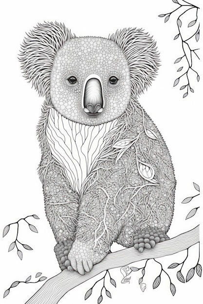 La pagina da colorare koala pensa alle linee in stile tribale senza ombra