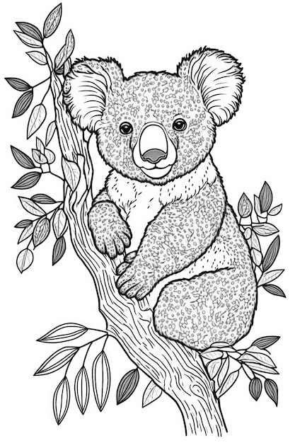 La pagina da colorare koala pensa alle linee in stile tribale senza ombra