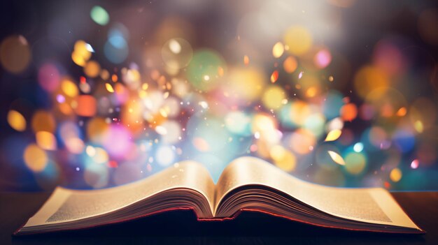 La pagina del libro sulla luce colorata sfocata bokeh