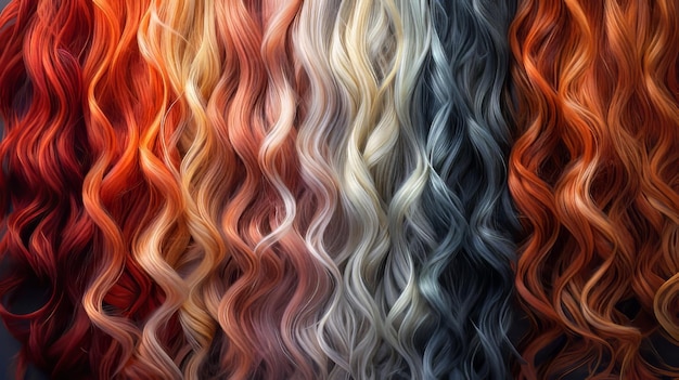 La palette dei colori dei capelli La consistenza dei capelli Lo sfondo Set di colori dei capelli Tinte campioni di colori di capelli colorati